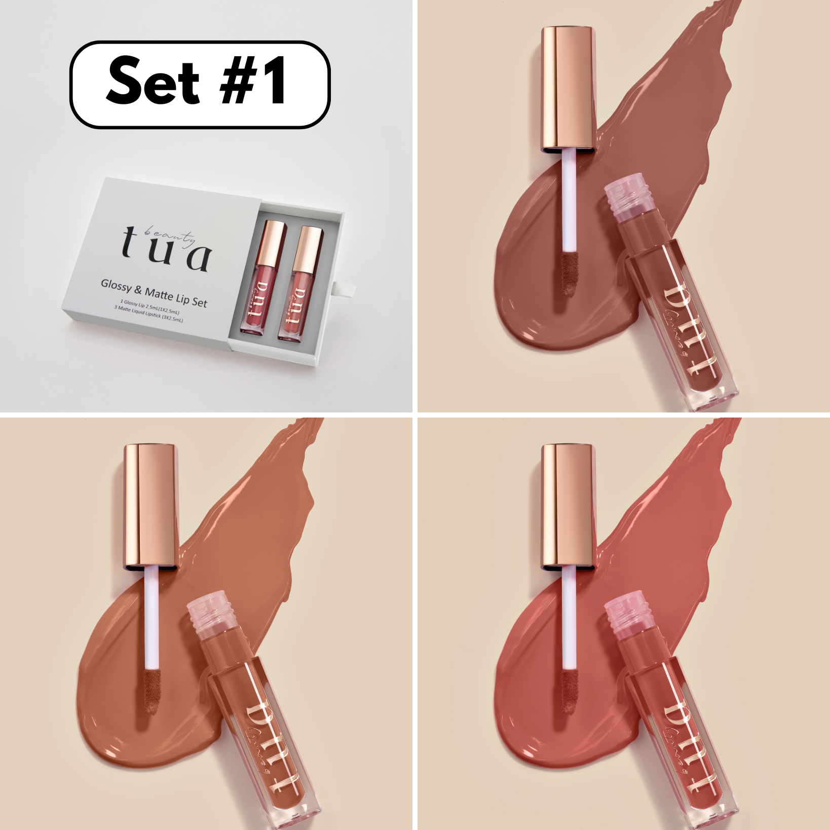 Set 3+1 rujuri lichide mate rezistente la transfer si luciu de buze