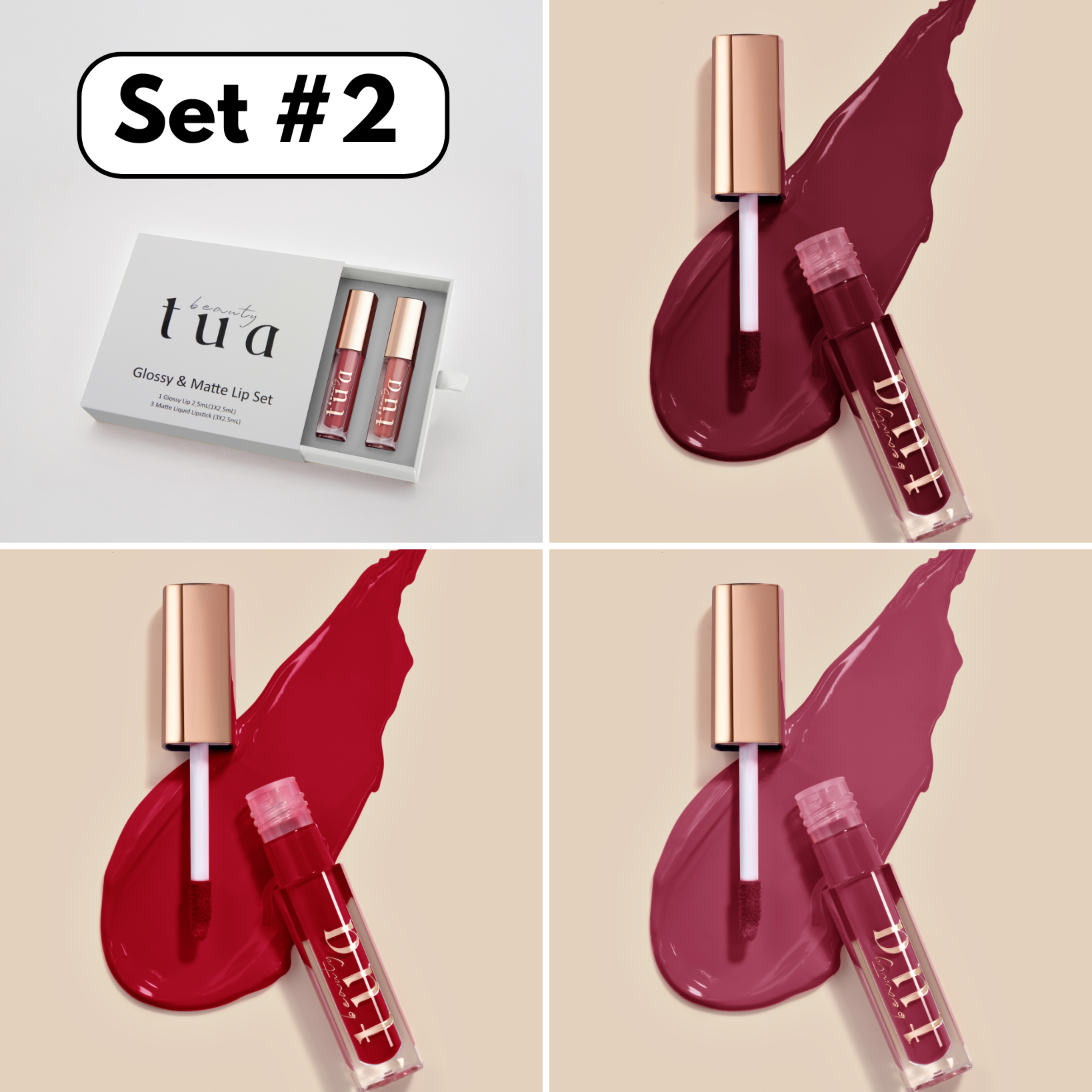 Set 3+1 rujuri lichide mate rezistente la transfer si luciu de buze